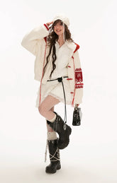 Rose collar lace long-sleeved shirt dress